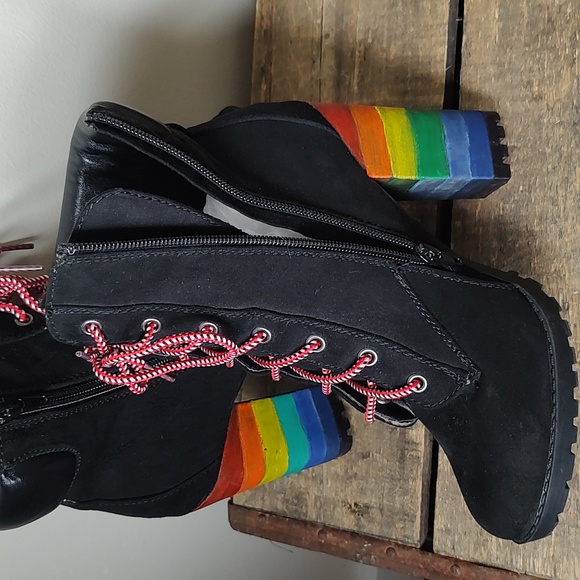 Upcycled! Fun Painted Rainbow Heel Chunky Vegan Booties Size 8 - Picture 9 of 14